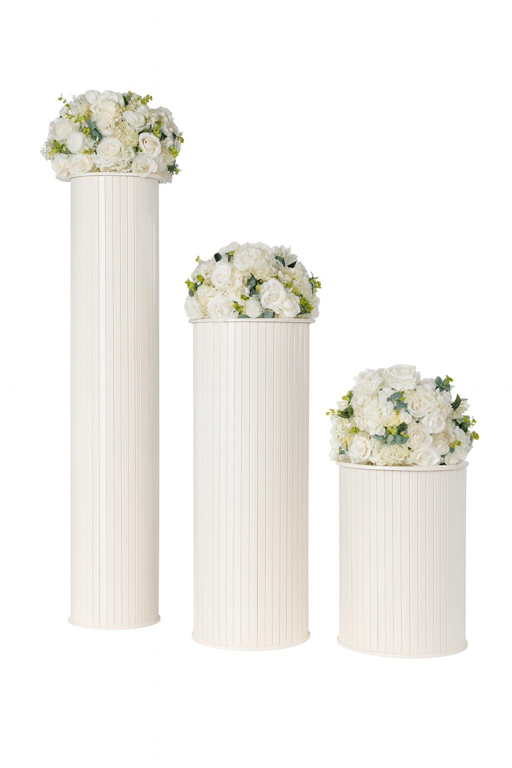 Pack 6 Colonnes Blanches avec Boules de Fleurs – Décoration Élégante pour Mariage, Scène et Photocall