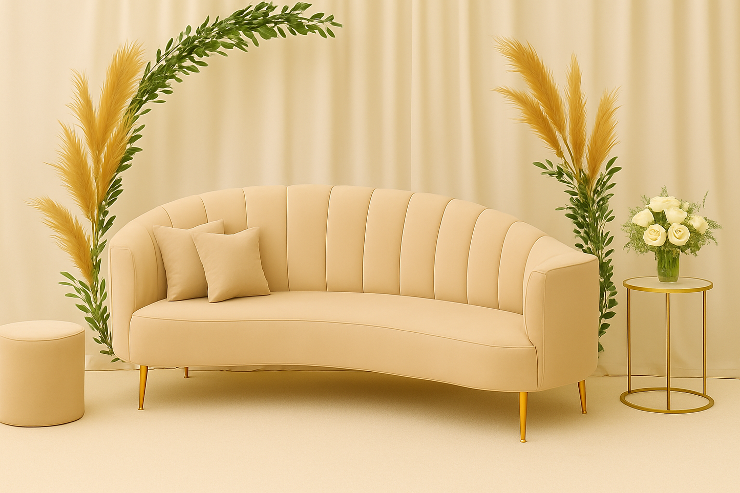 Canapé Calista en Velours Gris – Location Élégante & Confortable pour Mariages, Réceptions & Événements Haut de Gamme