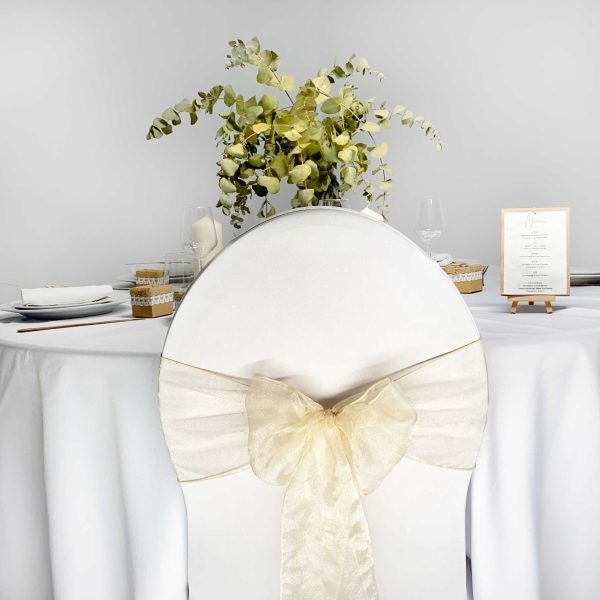 Nœud en Organza Beige – Ruban Décoratif pour Chaises, Mariages & Réceptions