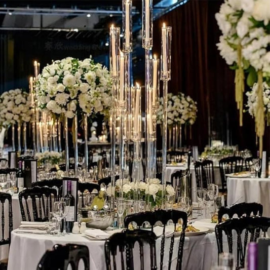Centre de Table Candélabre Transparent – Grand Bougeoir 8 Bras pour Mariage et Réception