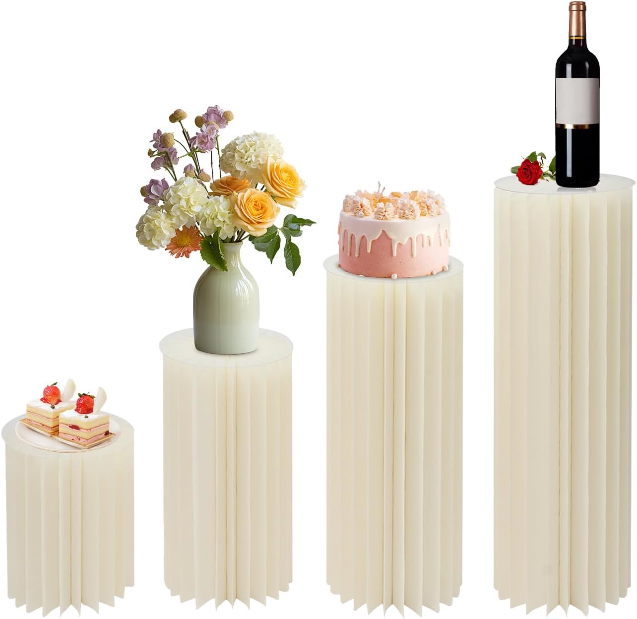 Lot de 4 colonnes cylindres pliables pour décoration de mariage et anniversaire – location Chartres