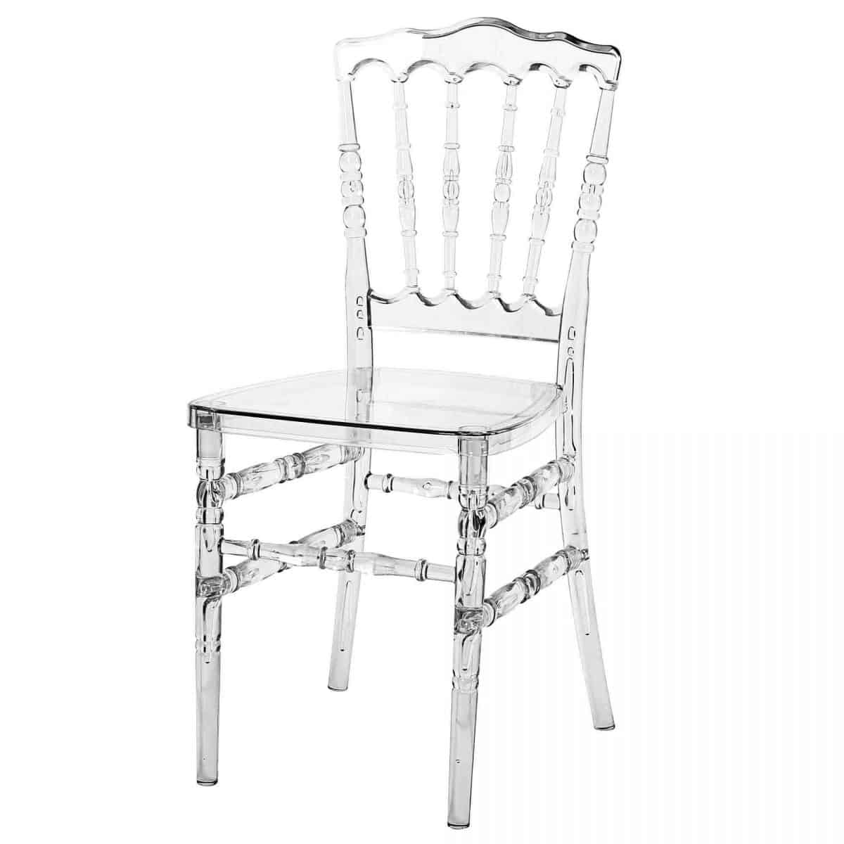 Chaise Napoléon Cristal Transparente – Location Haut de Gamme pour Mariages, Réceptions & Événements de Prestige
